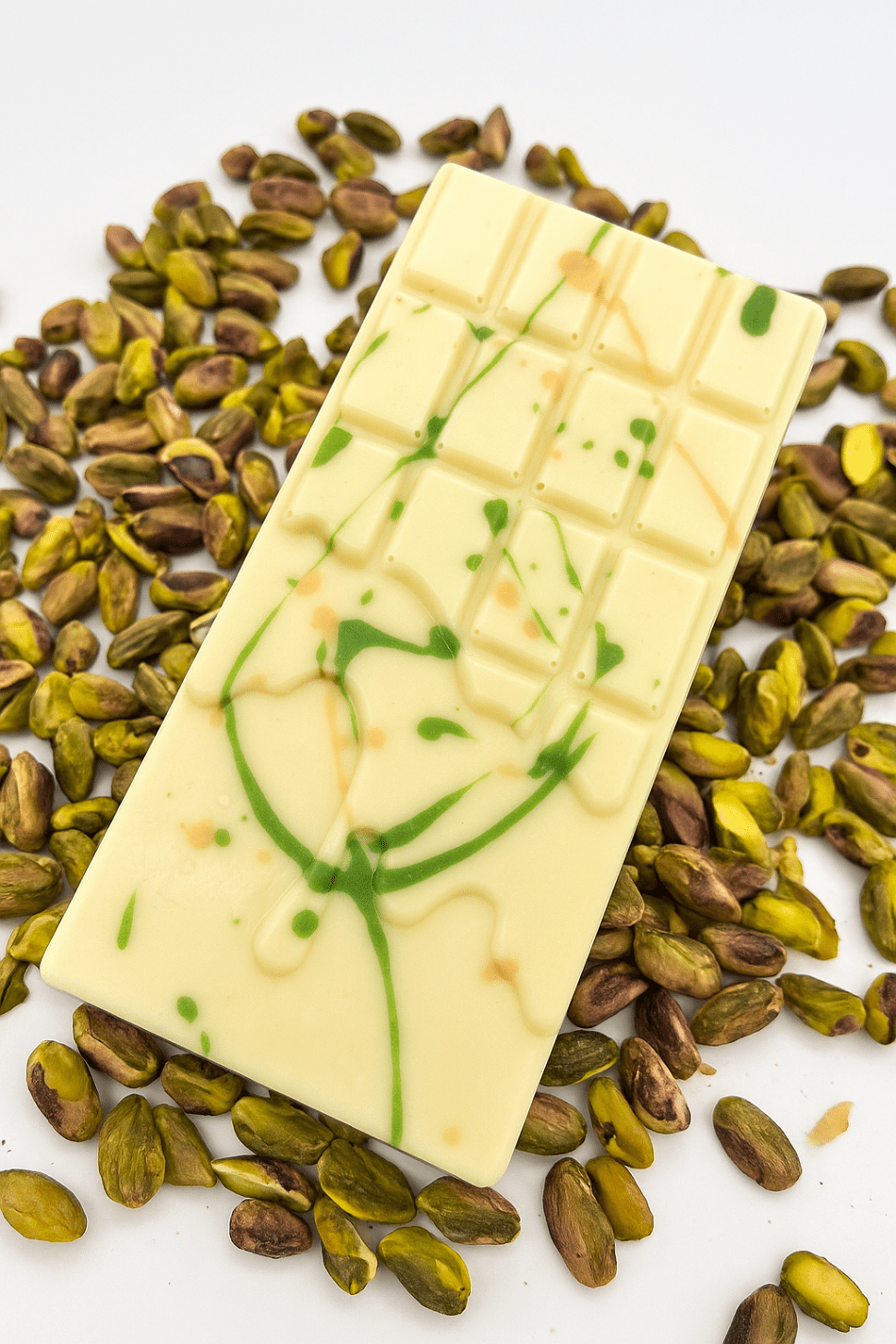 white chocolate pistachio knafeh chocolate bar