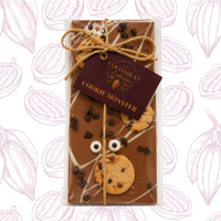 chocolate bar with mini cookies and sugar eye decorations