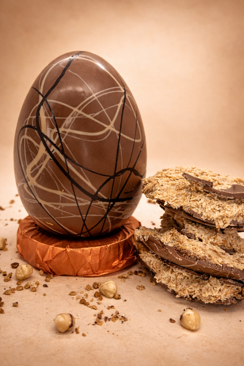 Decorative egg with intricate patterns on a textured surface